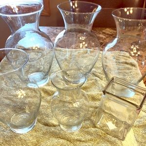 6 Clear Glass Vases bundle